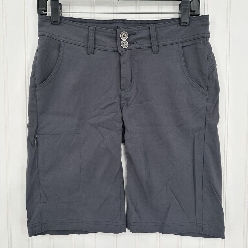 Prana Hiking Shorts Women 2 Halle Bermuda Gray Comfort Stretch Trail Nylon *Spot